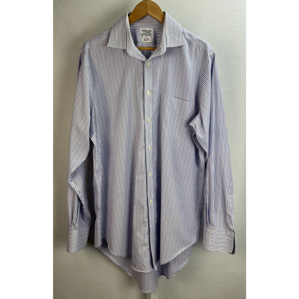 T.M. LEWIN Men's Blue/White Striped Cotton Button Down Slim Fit Shirt SZ 16.5/36